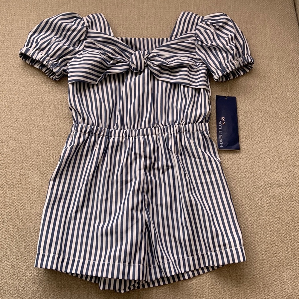 NWT Habitual kids striped bow front romper size 4-5